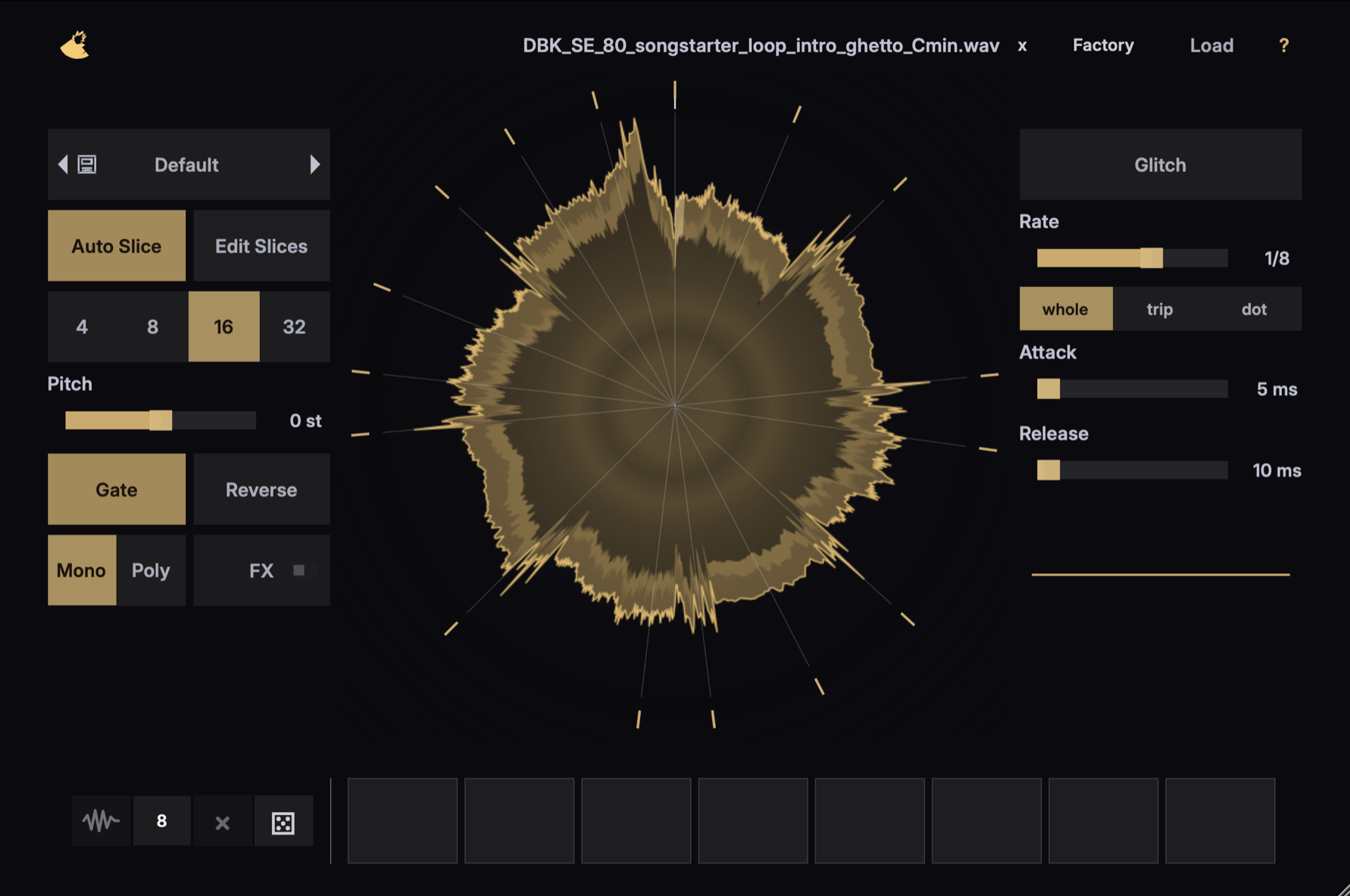 Sampleman plugin interface with a circular waveform loaded